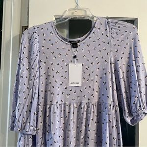 NWT Monki Mari mini tiered smock dress garden floral lilac size medium 💜